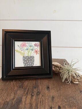 Hand crafted watercolor original 4x4 in black frame